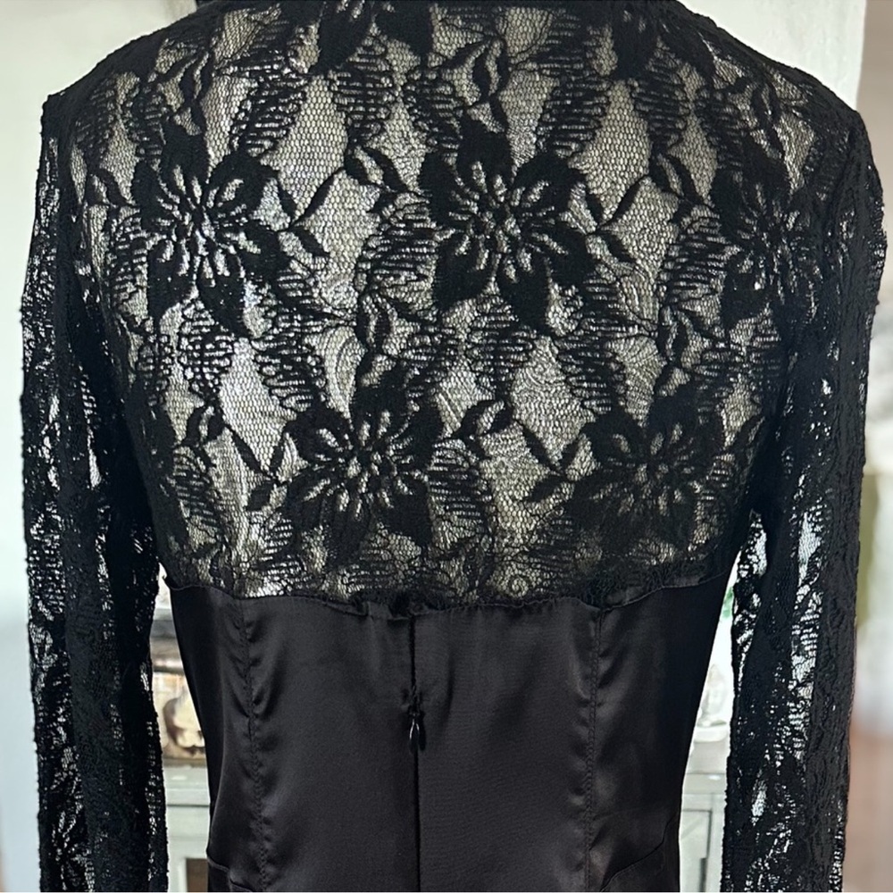 LBD Sexy Black Lace Satin Bodycon Dress Marylin Monroe Size Large Hot - Picture 4 of 6